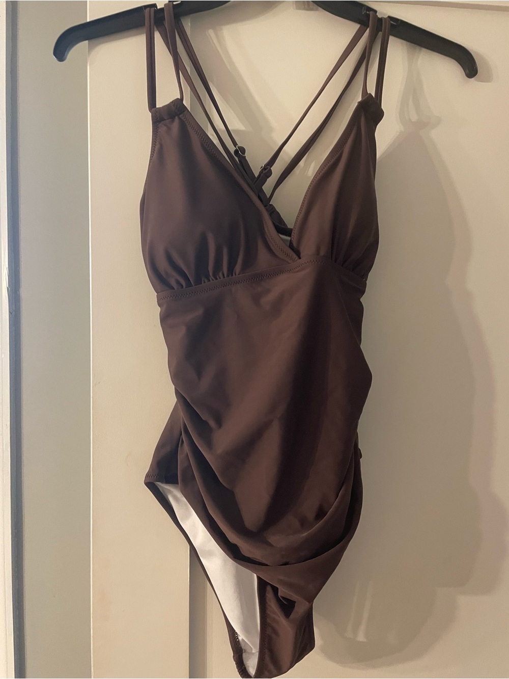 Women's Brown Strappy One-Piece Swimsuit